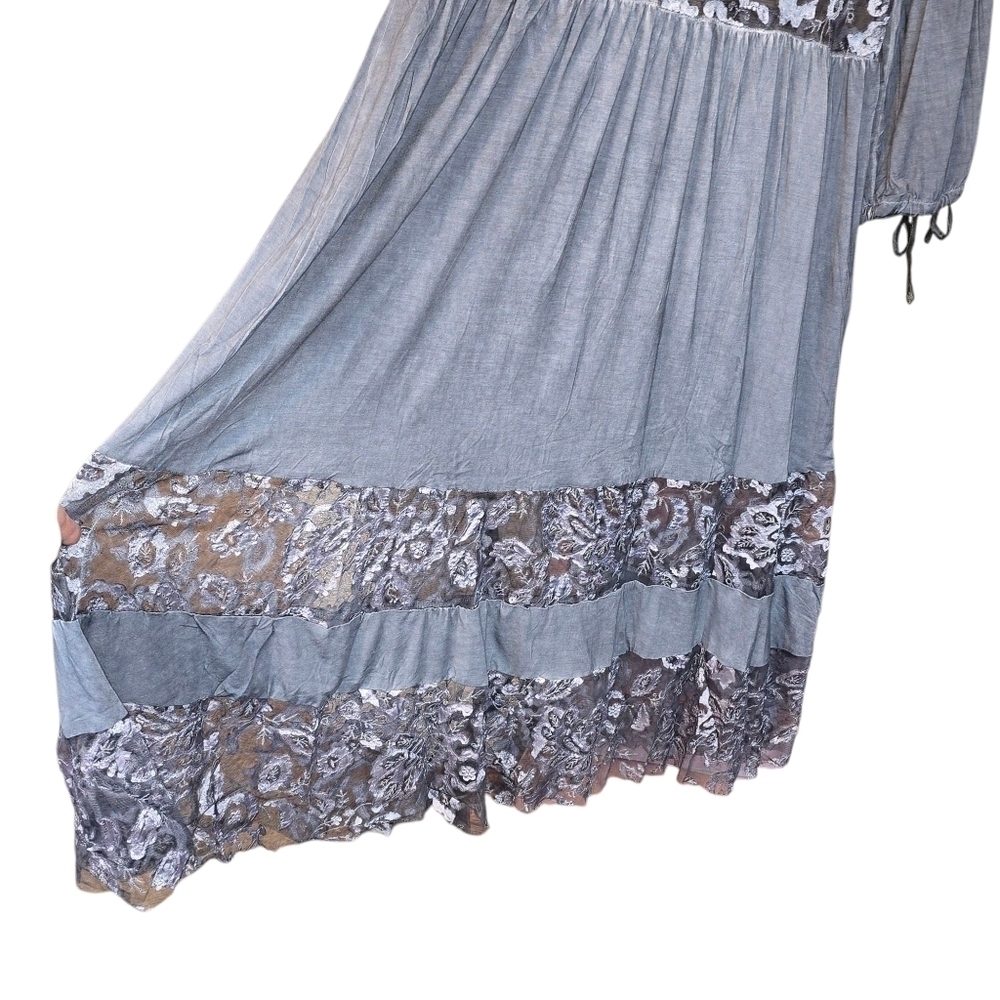POL Boho Flowy Peasant Style Sheer Lace Panel Maxi Dress Blue-Gray Size Small - Picture 10 of 14